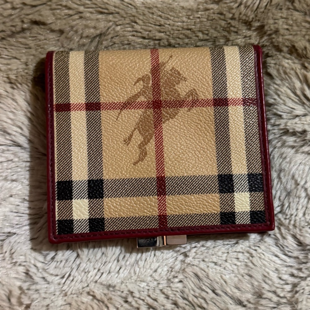 Burberry Cream and Red Key Card Holder with Signature Plaid